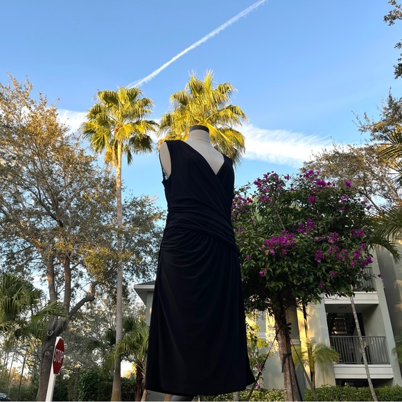 Ralph Lauren Evening Black Dress Size 14 Sleeveless Lace Back Stretch Ruched - Picture 9 of 15